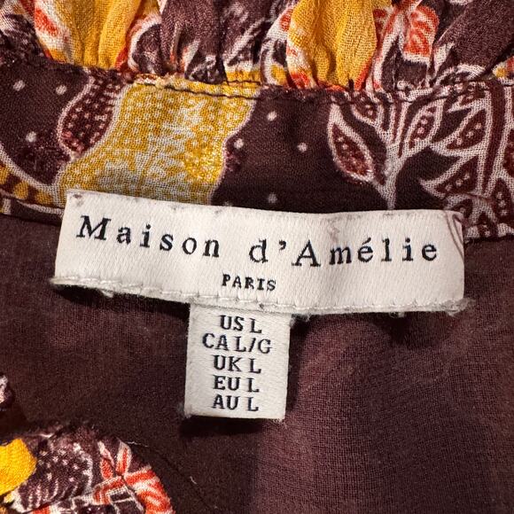 Maison d’Amelie Large Top Floral Lined Keyhole V-Neck Long Balloon Sleeves Mult - Picture 8 of 10